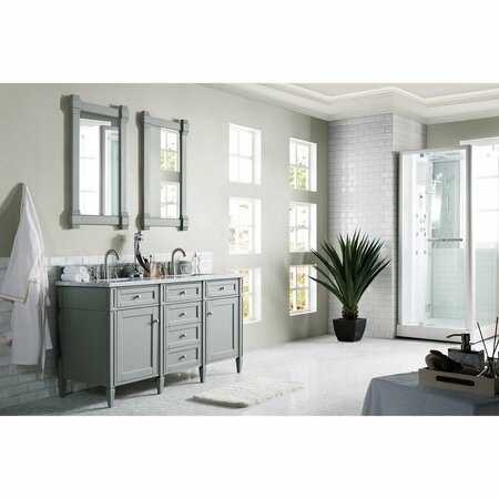 James Martin Vanities Brittany 60in Double Vanity, Urban Gray w/ 3 CM Carrara Marble Top 650-V60D-UGR-3CAR